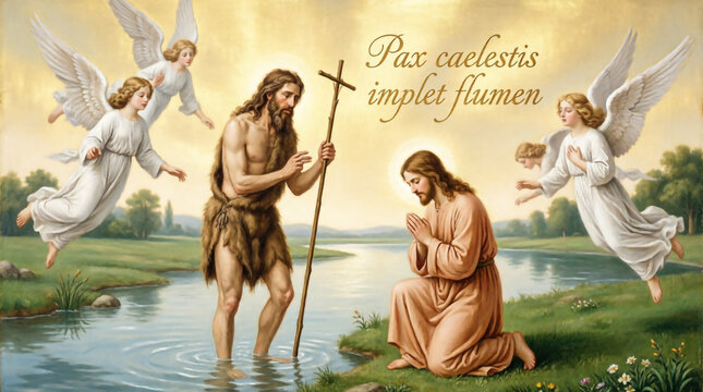 Discover stunning biblical art of John the Baptist baptizing Jesus Christ in River Jordan.