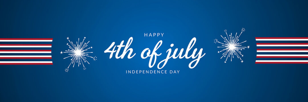 Happy 4th of July Independence Day Banner with Fireworks Keywords: 4th of July, Independence Day