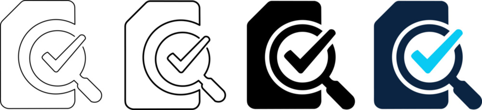 Set of document verification icons, search and checkmark symbol editable line icons and editable vector illustration