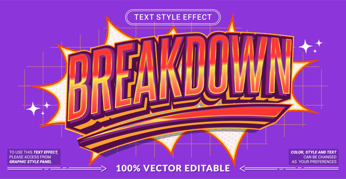 Editable &ldquo;Breakdown&rdquo; text effect featuring bold dramatic typography, layered 3D lettering, and high-impact styling for emotional, analytical, or critical themes.