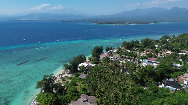 Aerial 4K Drone Footage Gili Air Island Lombok Indonesia Turquoise Water Tropical Beach