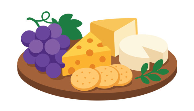Cheese plate with grapes crackers.