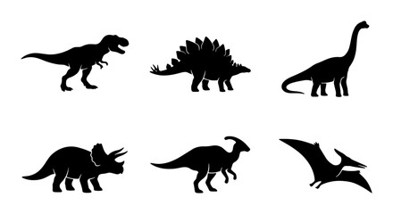 Dinosaur Silhouettes Collection, Prehistoric Reptile Icons Set, Jurassic Era Creatures Vector Graphics, Paleontology Ancient Animal Shapes ©  Pixel iconsBox