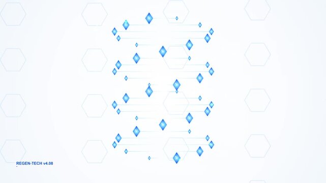 Abstract geometric pattern of blue diamonds and dots on a white background.