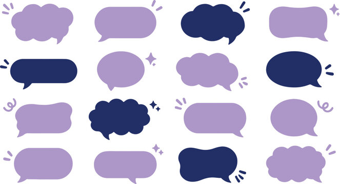 Collection of purple and blue speech bubbles on.