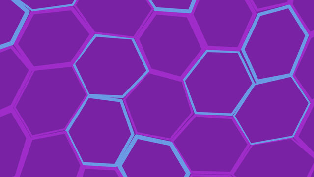 Purple geometric pattern of hexagons with blue outlines and borders