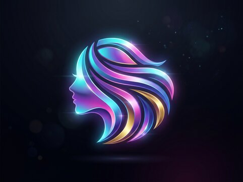 A glowing holographic profile of a woman with flowing colorful hair
