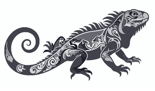 Vector illustration of an iguana lizard with detailed ethnic tribal ornaments isolated on clean white background