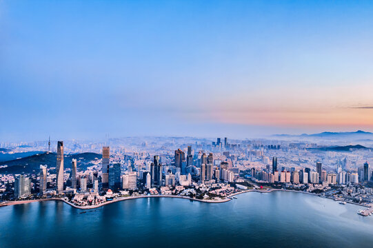 Aerial view of  Fushan Bay in Qingdao, Shandong, China