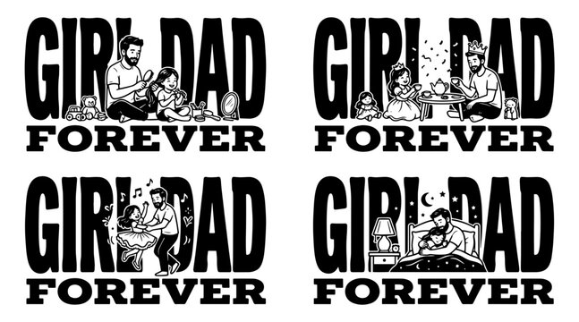 Father's Day 'Girl Dad Forever' Typography and Illustrations Set