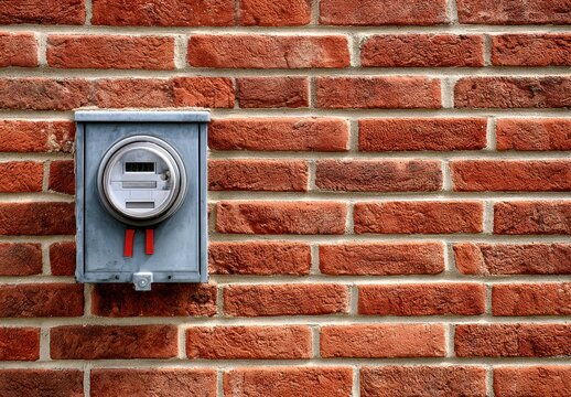 Electrical smart meter on a red brick wall