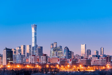 Fototapeta premium High angle night view of CBD skyscrapers in Beijing, China