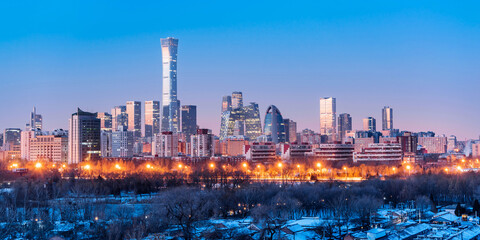 Obraz premium High angle night view of CBD skyscrapers in Beijing, China