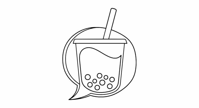 Bubble tea icon, boba tea drink line art illustration