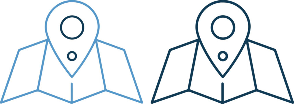 Vector illustration of two map pin icons in blue outline