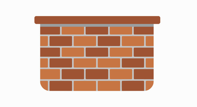 Brick wall vector illustration, flat design of a masonry wall with a brown top border