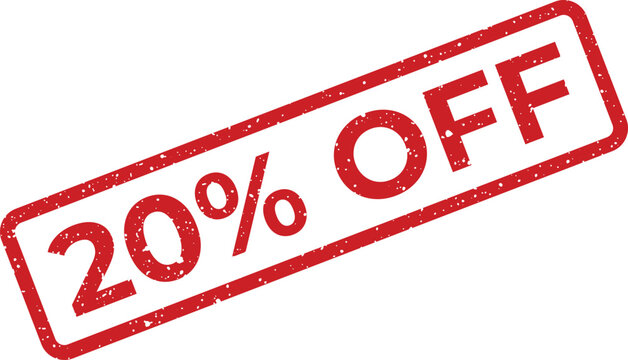 Bright red twenty percent off discount offer stamp for urgent special sales and limited time promotional campaigns