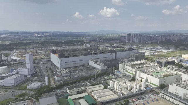 Aerial view of SK Hynix semiconductor factory complex in Cheongju, South Korea