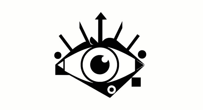 Abstract geometric eye symbol with upward arrow and radiating lines