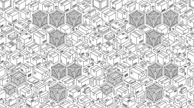 Isometric box and wooden crate seamless pattern background with shipping parcels delivery packages warehouse logistics vector illustration collection.