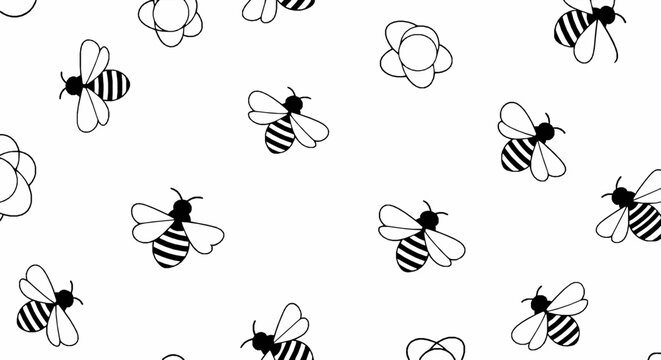 Seamless pattern with cute bees and flowers