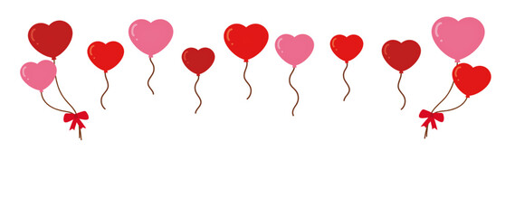 赤いハート型の風船のイラスト背景素材 デコレーション向け素材/Red heart-shaped balloon illustration background material  © Moe Hosokawa