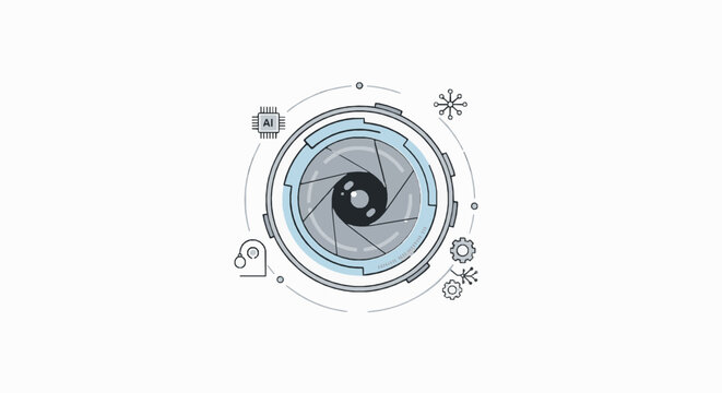Artificial intelligence camera lens icon, smart technology and digital vision concept