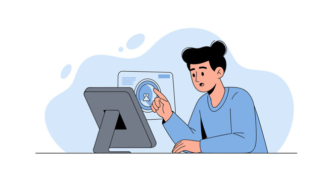 Person using a touchscreen interface for creative design or editing, modern illustration style