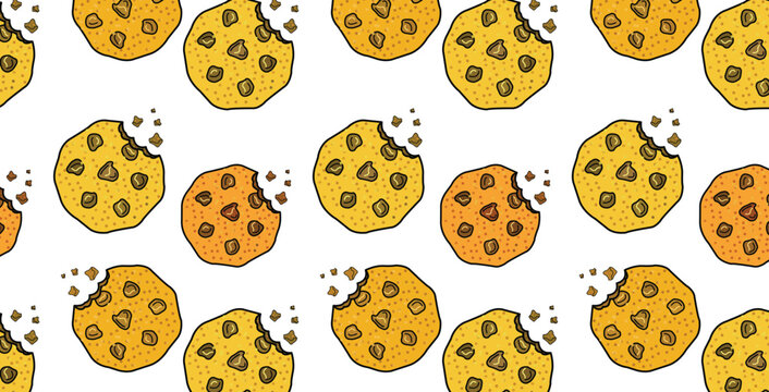 Seamless pattern with chocolate chip cookies vector illustration
