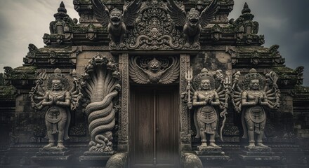 Fototapeta premium Ancient Balinese temple entrance with statues.