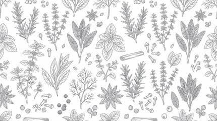 Seamless pattern of hand drawn aromatic herbs and spices © alam
