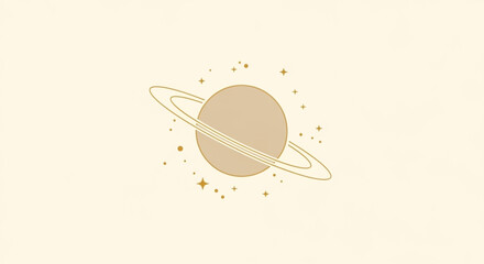 Minimalist Gold Saturn Planet with Rings and Stars Celestial Illustration © GONYONG