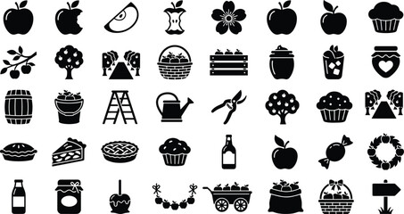 Naklejka premium Set of apple icons in black and white on plain background illustration for various design needs