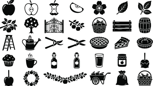 Set of black and white apple icons on white background illustration perfect for graphic design