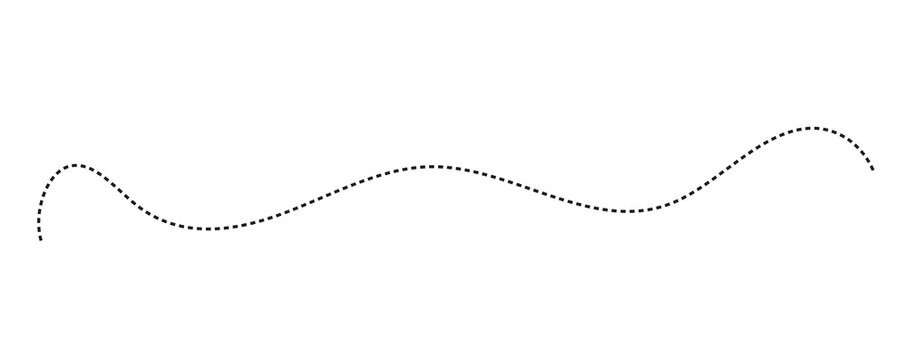 Dotted line path showing a winding route between two map location pins, one black and one red, isolated on transparent background