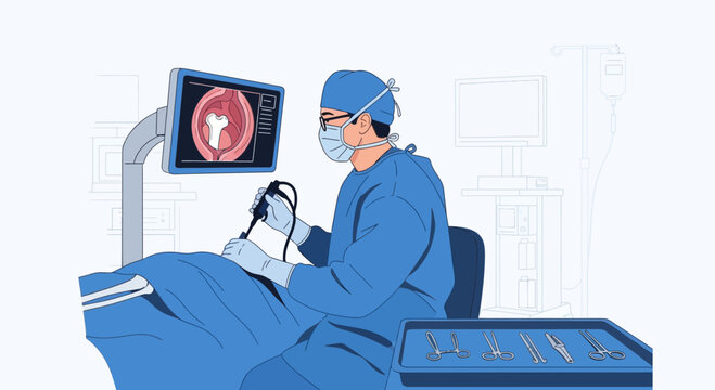 Surgeon Performing Laparoscopic Surgery, Patient Undergoing Medical Procedure