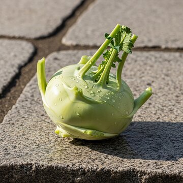Kohlrabi Jewel: Dew-Kissed and Sunlit on Stone