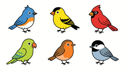 Charming collection of diverse small bird illustrations, showcasing vibrant colors and unique species © matahari