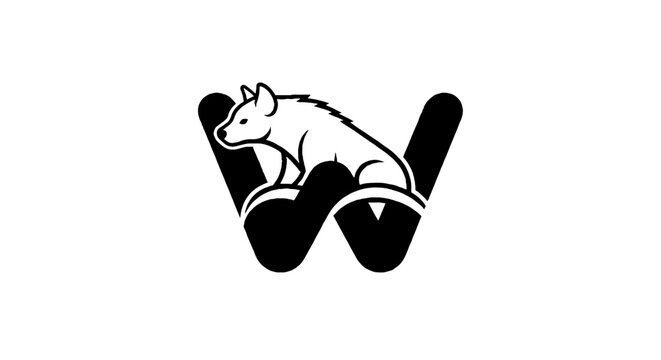 Black and white wolf logo design with letter W.