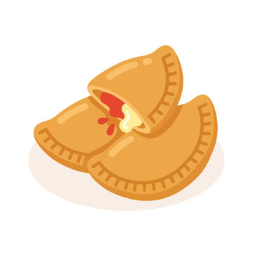 Golden baked panzerotti pastry turnover with cheese filling vector illustration