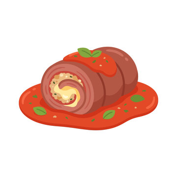 Traditional beef braciole rolled meat in tomato sauce vector illustration