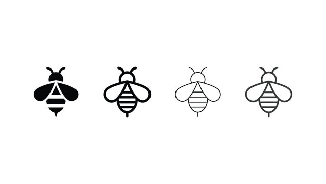 Four stylized bee outlines in varying fill and stroke weights during a simple flat design presentation Isolated on white background