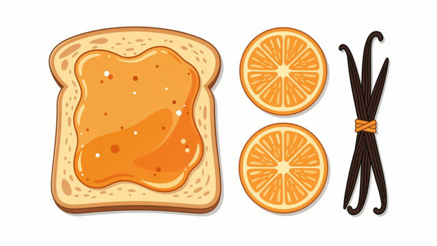 Toast with orange slices and vanilla bean outlines fresh and colorful breakfast visual with natural tones and vibrant citrus elements