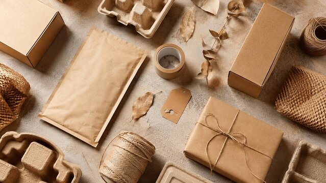 warm. Aerial view of 可持续包装 subject intricate natural patterns earth