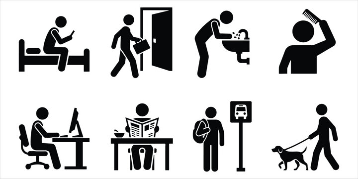 Daily Routine Icons Showing Activities From Morning To Evening On White Background life