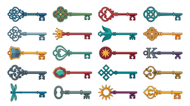 Vintage ornate keys with magical and decorative fantasy elements