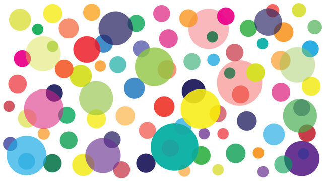 Minimalist vector illustration of a random abstract layout filled with multicolored circles of different scales, created for artistic backgrounds, playful graphics, and contemporary design themes.