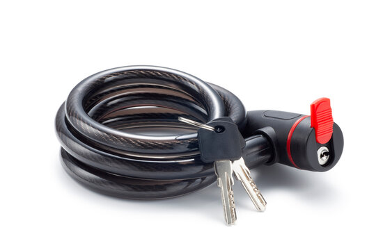 black bicycle lock with key isolated on white background