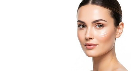 Fototapeta premium Portrait of a woman with natural makeup and soft lighting.