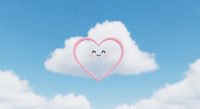 Soft pink cloud shaped like a smiling face in blue sky.